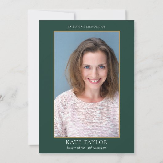 Emerald Celebration of Life Funeral Foto Einladung (Rückseite)