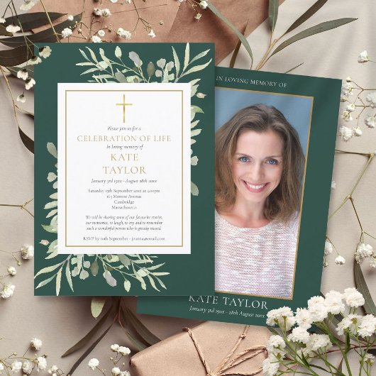 Emerald Celebration of Life Funeral Foto Einladung