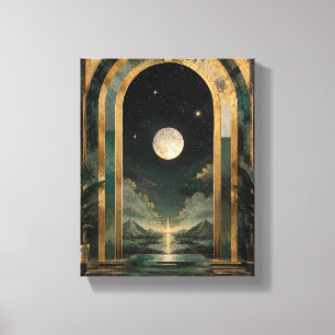 Emerald Celestial Deco Portal – Art Deco Mond Lein Leinwanddruck