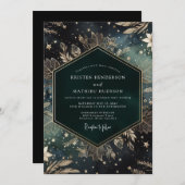 Emerald Celestial Flora Wedding Einladung (Vorne/Hinten)