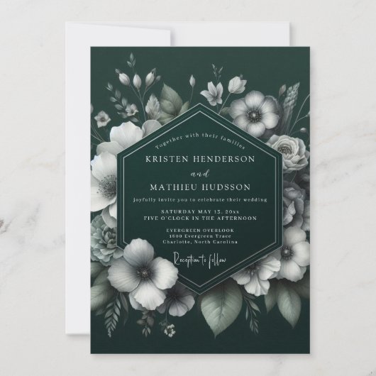 Emerald Chiaroscuro Bloom Wedding Einladung (Vorderseite)