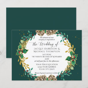 Emerald Christmas Watercolor Gold Pinienwald Gewür Einladung