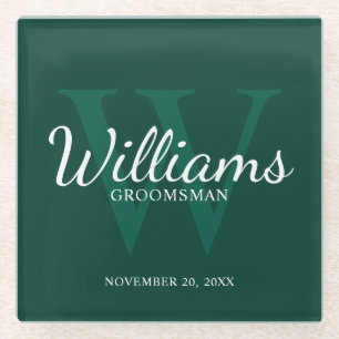 Emerald Classic Script Personalisierte Trauzeugen Glasuntersetzer