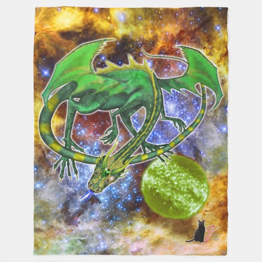 Emerald Cosmic Dragon Fleece Blanket (Vorderseite)
