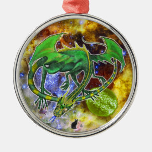 Emerald Cosmic Dragon Ornament Aus Metall