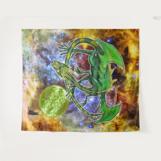 Emerald Cosmic Dragon Wandteppich (Vorderseite (Horizontal))