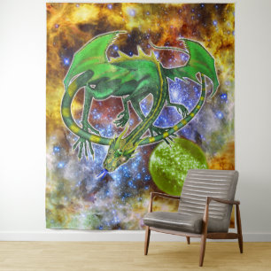 Emerald Cosmic Dragon Wandteppich