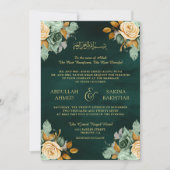 Emerald Cream Floral Gold QR Code Muslime Hochzeit Einladung (Vorderseite)