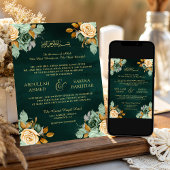 Emerald Cream Floral Gold QR Code Muslime Hochzeit Einladung