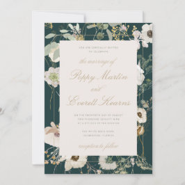 Emerald & Cream Floral Poppy Wedding Invitation Einladung
