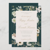 Emerald & Cream Floral Poppy Wedding Invitation Einladung (Vorne/Hinten)