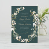 Emerald & Cream Floral Poppy Wedding Invitation Einladung (Stehend Vorderseite)