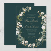 Emerald & Cream Floral Poppy Wedding Invitation Einladung (Vorne/Hinten)