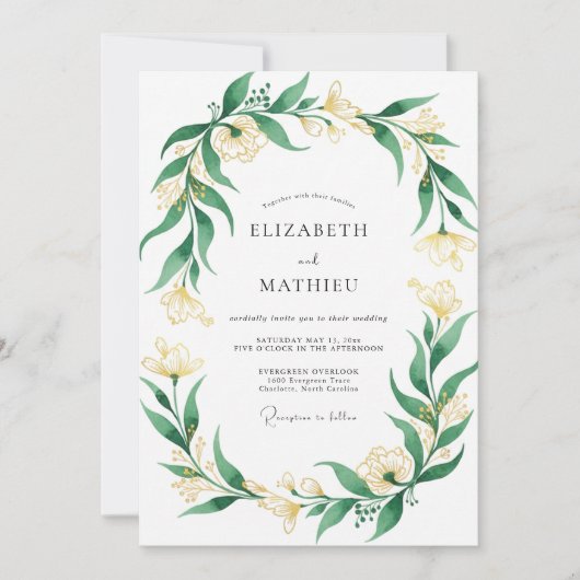 Emerald Cream Kranz Hochzeit Einladung (Vorderseite)