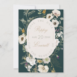 Emerald & Cream Poppy Floral Save The Date Card