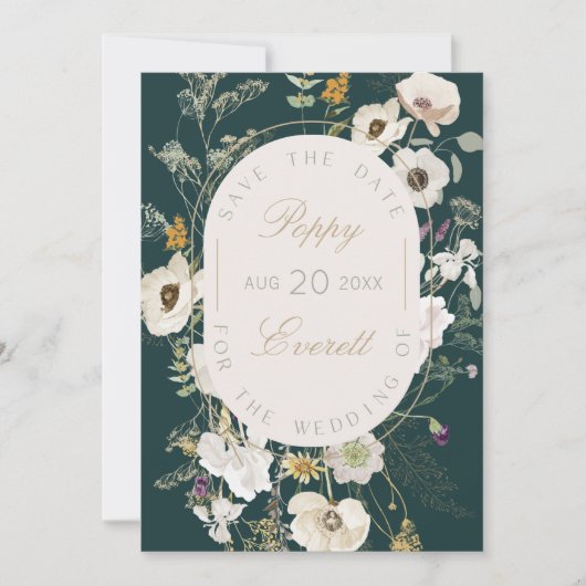 Emerald & Cream Poppy Floral Save The Date Card (Vorderseite)