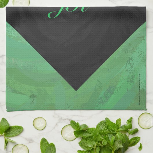 Emerald Cream und Black Monogram Geschirrtuch (Gefaltet)
