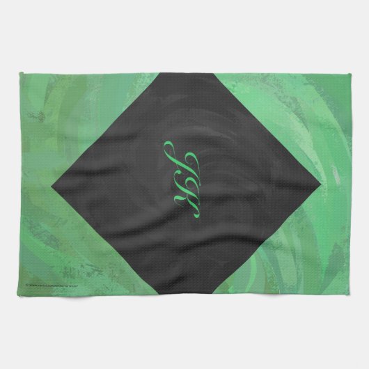 Emerald Cream und Black Monogram Geschirrtuch (Horizontal)