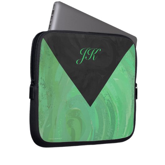 Emerald Cream und Black Monogram Laptopschutzhülle (Vorne Rechts)