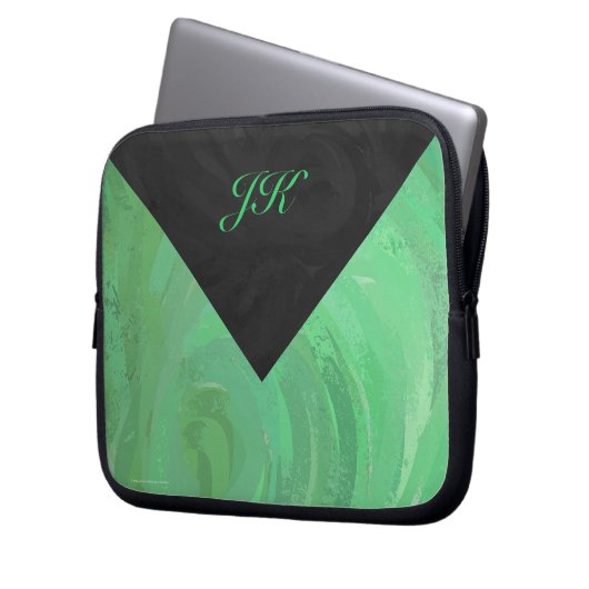 Emerald Cream und Black Monogram Laptopschutzhülle (Vorderseite Links)