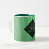 Emerald Cream und Black Monogram Zweifarbige Tasse (Vorderseite Links)
