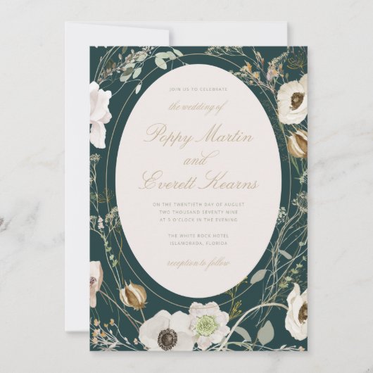 Emerald & Cream Wildflower Wedding Invitation Einladung (Vorderseite)