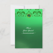 EMERALD DAMASK GEM STONE MONOGRAM grün Einladung (Rückseite)