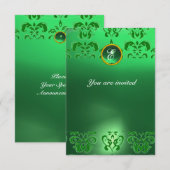 EMERALD DAMASK GEM STONE MONOGRAM grün Einladung (Vorne/Hinten)