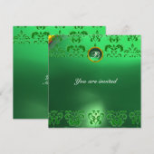 EMERALD DAMASK GEM STONE MONOGRAM grün Einladung (Vorne/Hinten)