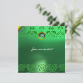 EMERALD DAMASK GEM STONE MONOGRAM grün Einladung (Stehend Vorderseite)