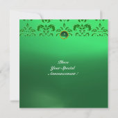 EMERALD DAMASK GEM STONE MONOGRAM grün Einladung (Rückseite)