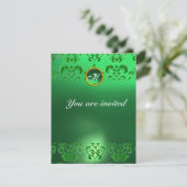 EMERALD DAMASK GEM STONE MONOGRAM grün Einladung (Stehend Vorderseite)