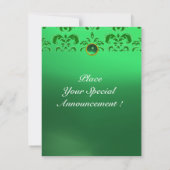 EMERALD DAMASK GEM STONE MONOGRAM grün Einladung (Rückseite)