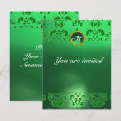 EMERALD DAMASK GEM STONE MONOGRAM grün Einladung (Vorne/Hinten)