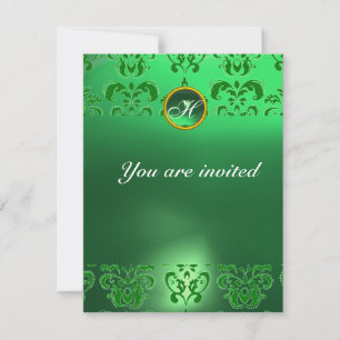 EMERALD DAMASK GEM STONE MONOGRAM grün Einladung