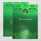 EMERALD DAMASK GEM STONE MONOGRAM grün Einladung (Vorne/Hinten)