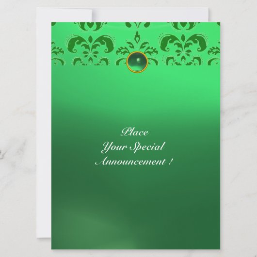 EMERALD DAMASK GEM STONE MONOGRAM grün Einladung (Rückseite)