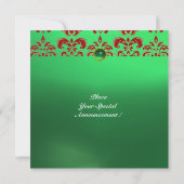 EMERALD DAMASK GEM STONE MONOGRAM grün rot Einladung (Rückseite)