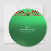 EMERALD DAMASK GEM STONE MONOGRAM grün rot Einladung (Rückseite)