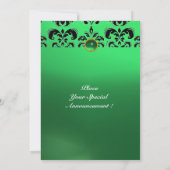 EMERALD DAMASK GEM STONE MONOGRAMM grün schwarz Einladung (Rückseite)