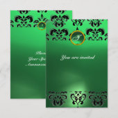 EMERALD DAMASK GEM STONE MONOGRAMM grün schwarz Einladung (Vorne/Hinten)