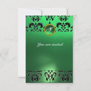 EMERALD DAMASK GEM STONE MONOGRAMM grün schwarz Einladung