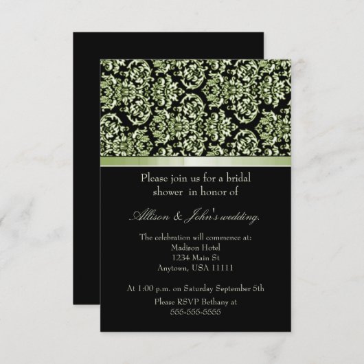 Emerald Damask Ribbon Bridal Dusche Einladung (Vorne/Hinten)