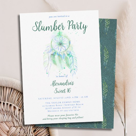 Emerald Dream Catcher Slumber PJ Party Sweet 16 Einladung