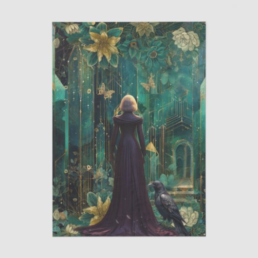 Emerald Dreams Fantasy Forest Königin Decoupage Seidenpapier (Vorderseite)