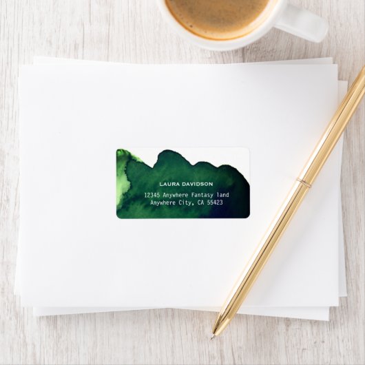 Emerald dunkelgrün Aquarell minimalistisch abstrak Adressaufkleber (Insitu)