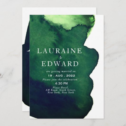 Emerald dunkelgrün Aquarell minimalistisch abstrak Einladung (Vorne/Hinten)