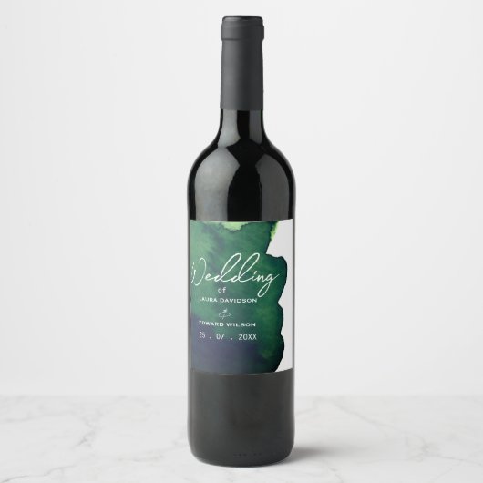 Emerald dunkelgrün Aquarell minimalistisch abstrak Weinetikett (Vorderseite)