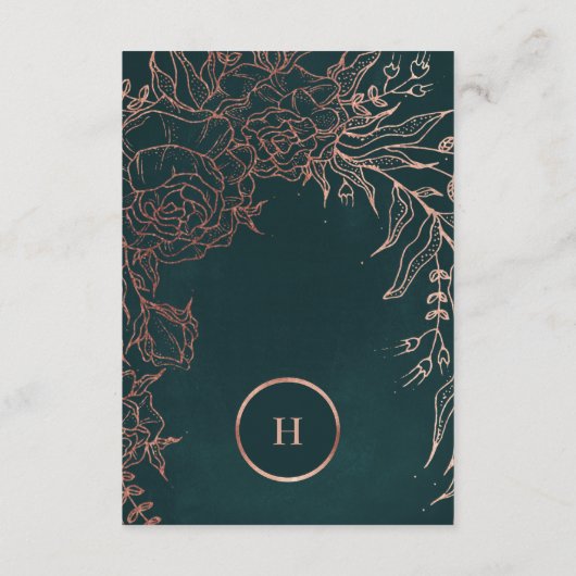 Emerald Dusty Rose Gold Monogram Wreath Wedding RSVP Karte (Rückseite)