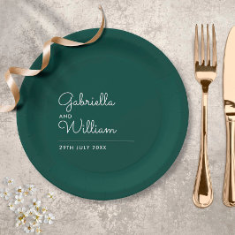 Emerald Einfache Elegante Schrift Hochzeit Pappteller